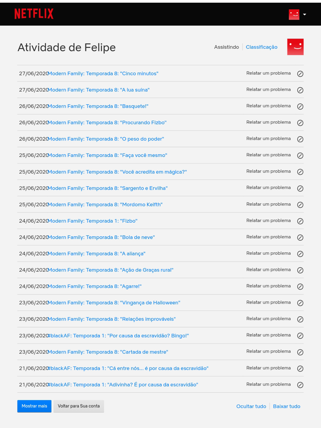 excluir histórico da netflix