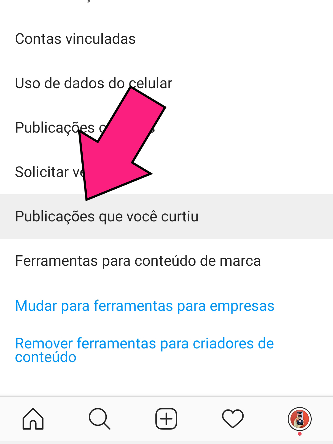 Onde ver o que eu curti no instagram