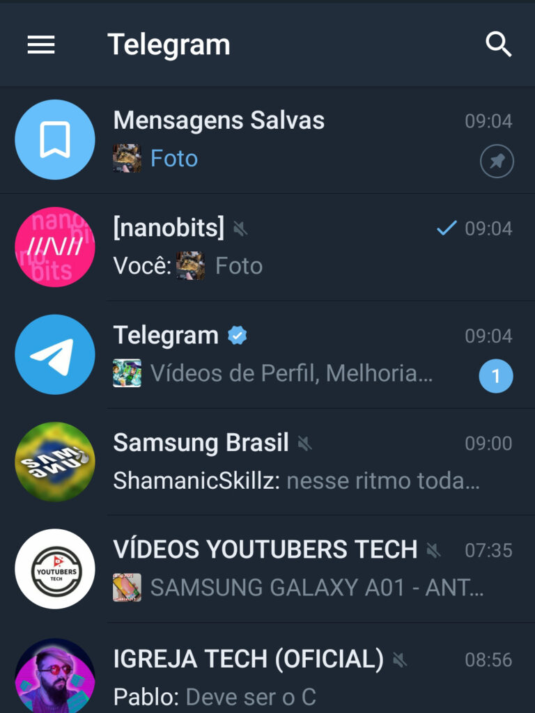 Telegram miniaturas mídia