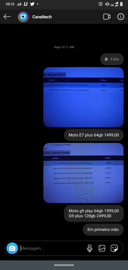 supostos preços moto g9 play e plus e e7 plus