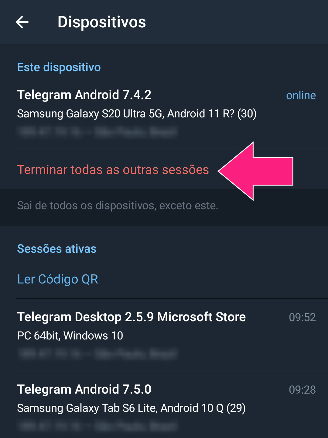 como sair do telegram nos dispositivos conectados