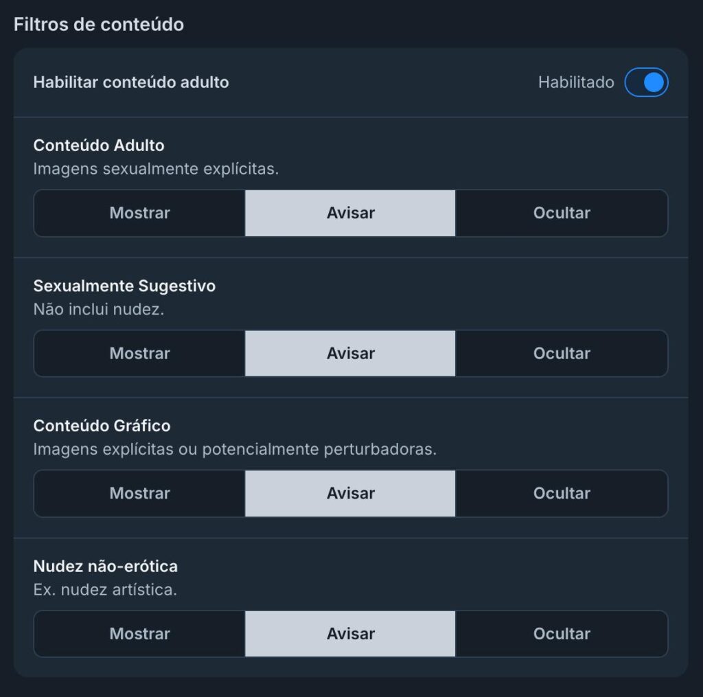Filtros de conteúdo do Bluesky