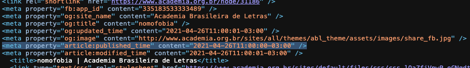 código fonte da página sobre nomofobia no site da ABL mostra que página foi criada em 26/04/2021