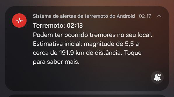 Alerta terremoto Android sexta-feira, 14