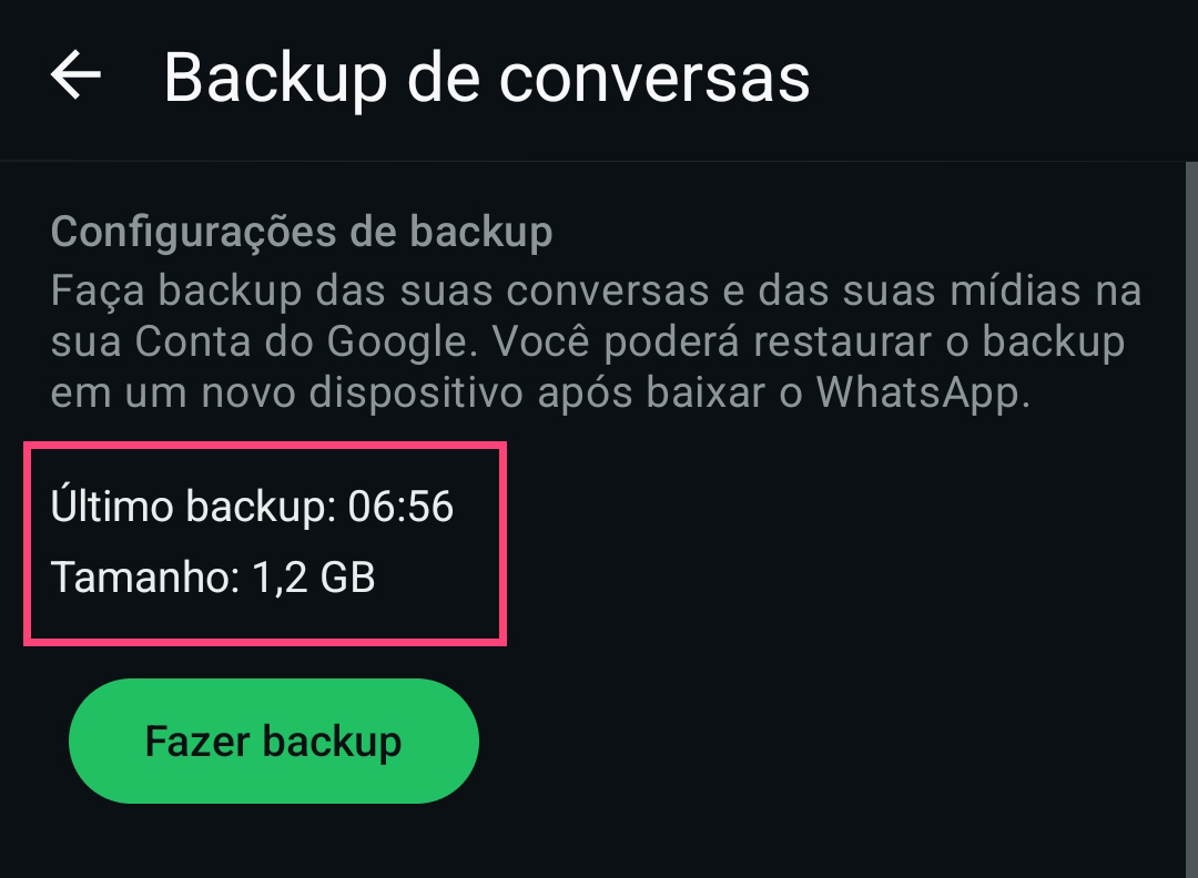 Backup de mensagens do WhatsApp