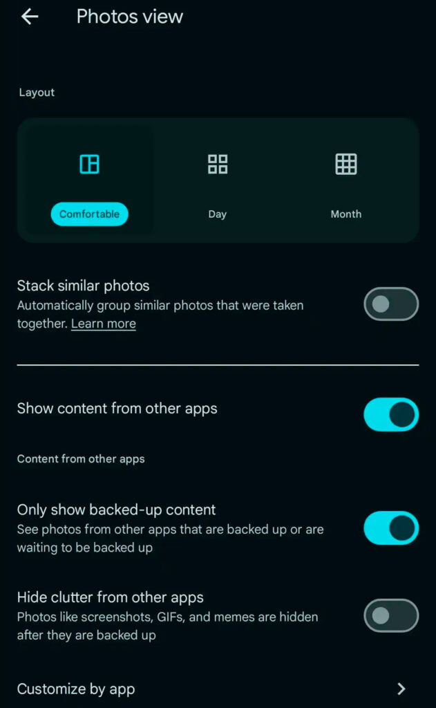 Novas opções de configuração no Google Fotos