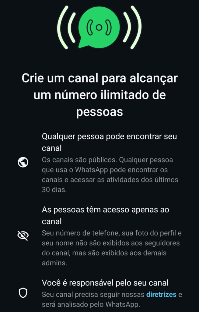 Criar canal no WhatsApp