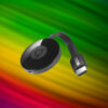 Chromecast de segunda geração com um fundo colorido