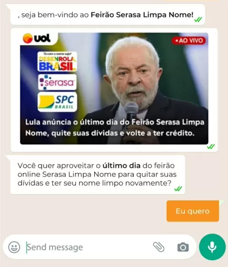 Alguns golpes usam nome do Serasa e imagem do presidente Lula