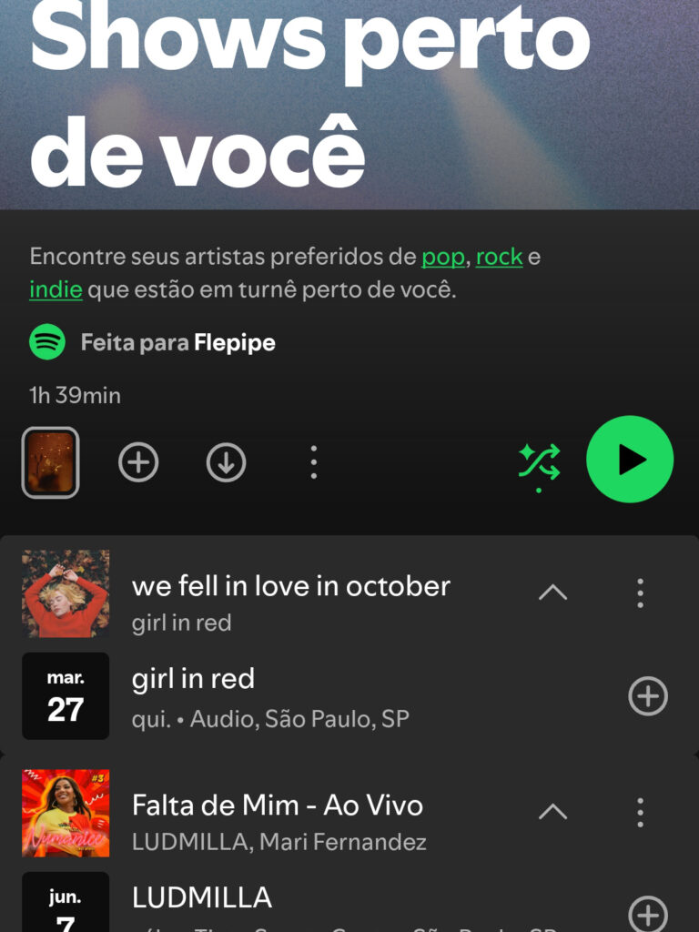 Playlist Shows perto de você para Flepipe