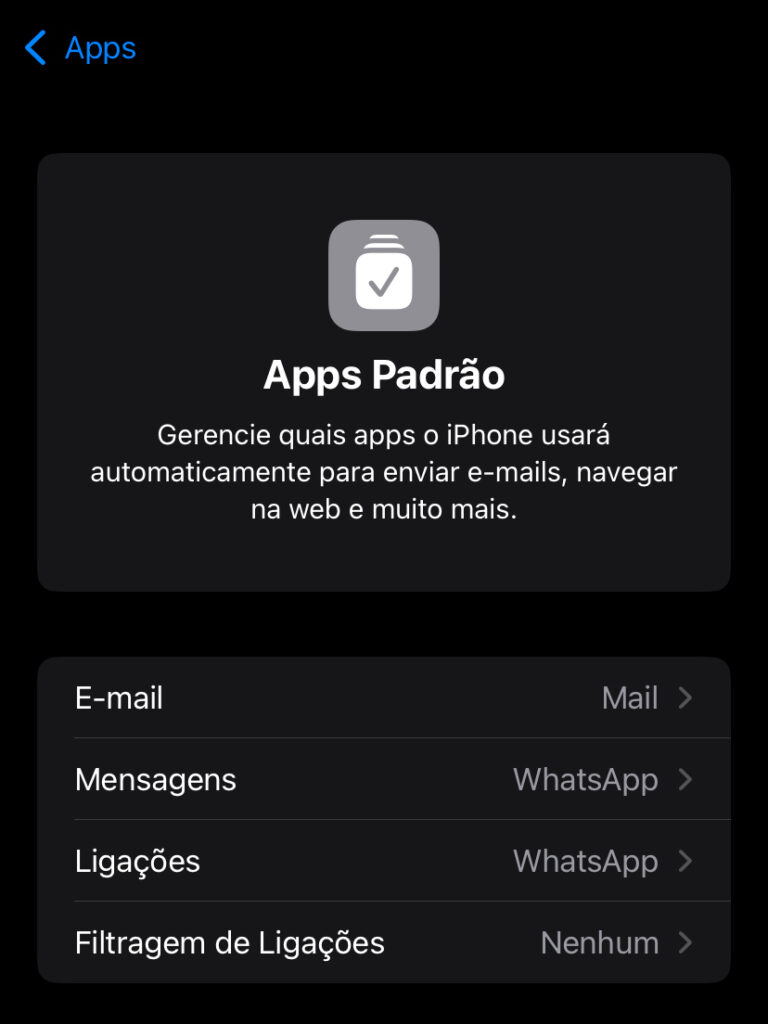 Apps padrão no IOS 18.2 permite trocar facilmente o aplicativo que será aberto em algumas tarefas