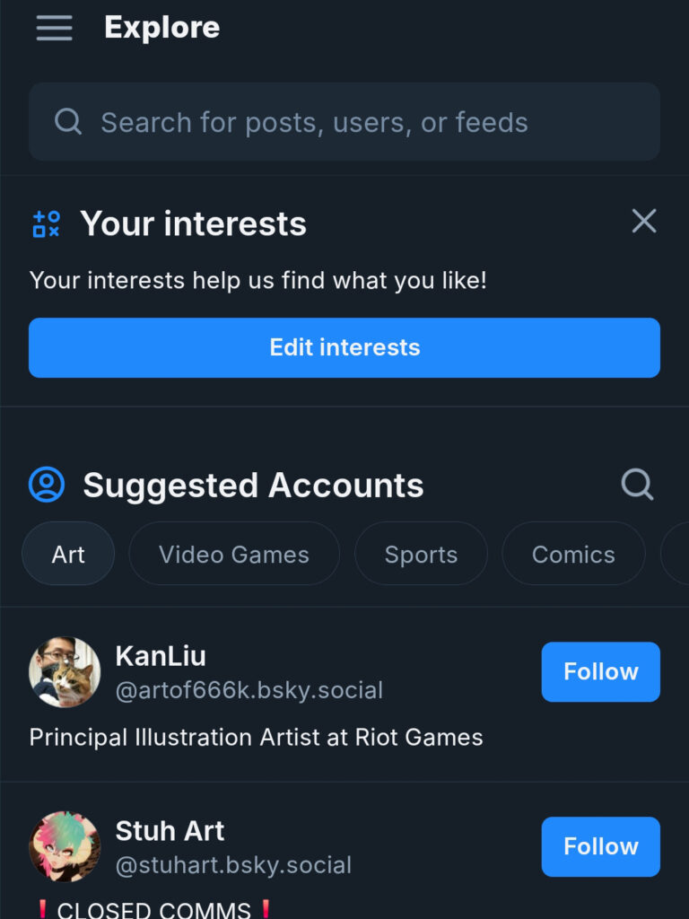 Nova aba Explore no Bluesky