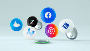 Bottons das Redes sociais mais populares do Brasil: Twitter, Bluesky, TikTok, Facebook, Instagram e LinkedIn