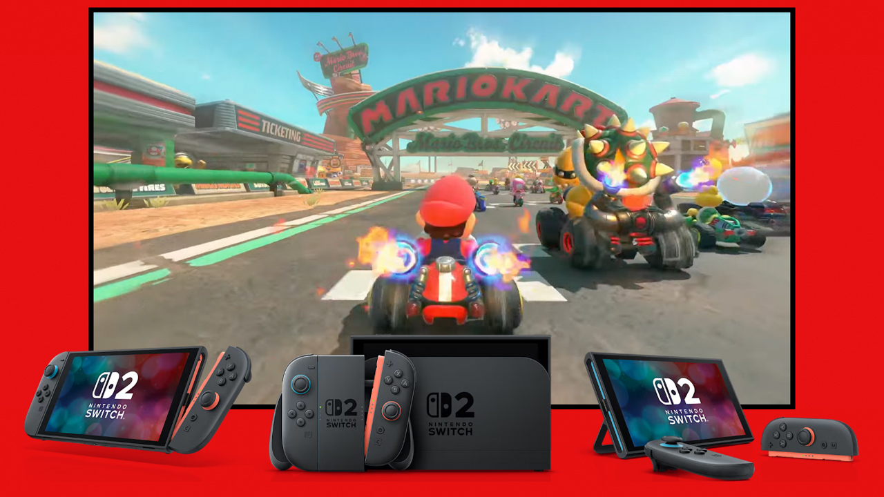 Nintendo Switch 2 com a televisão rodando o jogo Mario Kart World