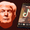 Ilustração de Donald Trump e um celular com o TikTok aberto