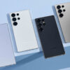 Traseiras do Galaxy S25 Ultra em quatro cores: azul, branco, preto e prata