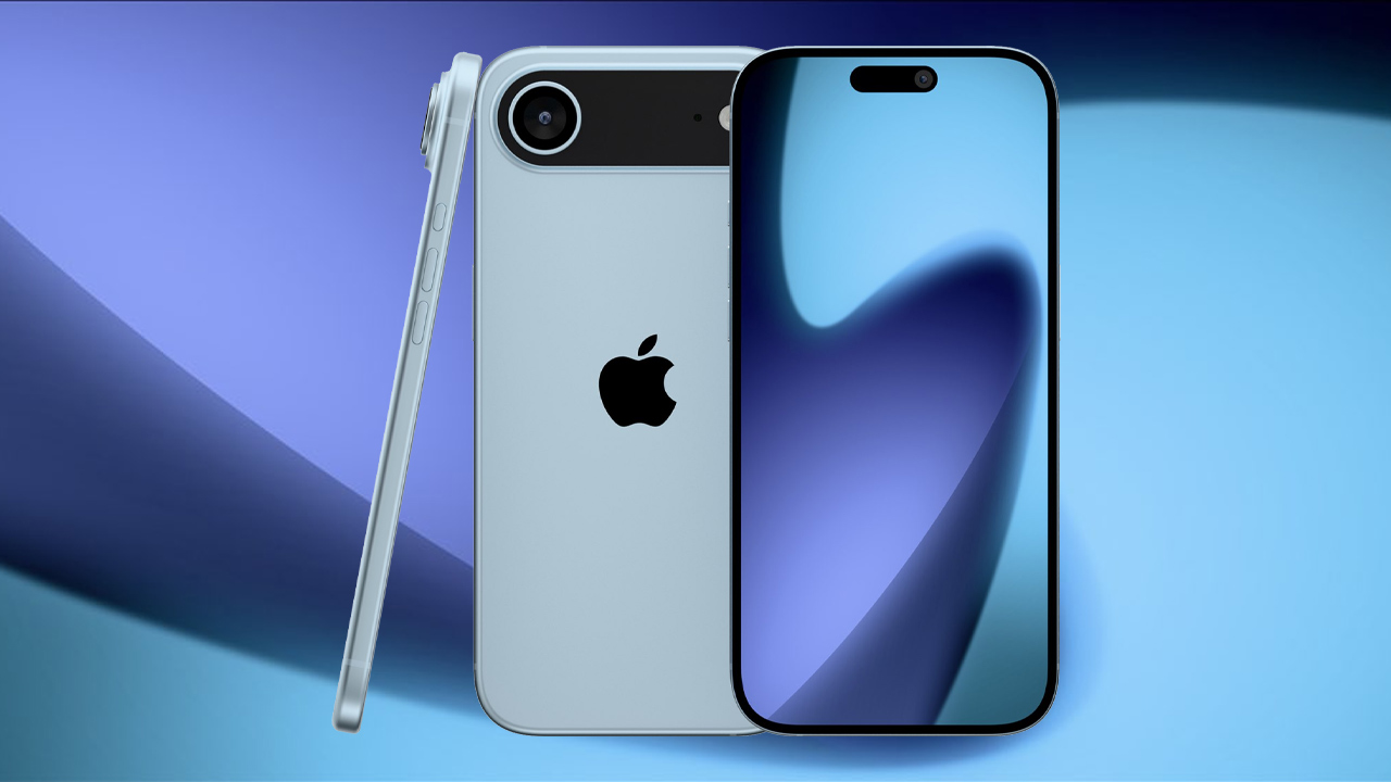 Suposto render do iPhone 17 Air com o papel de parede dele próprio como fundo