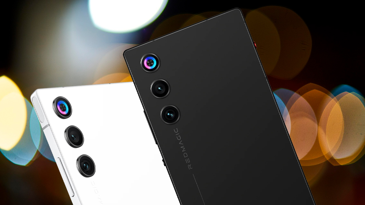 Redmagic 10 Air com um fundo de luzes desfocadas