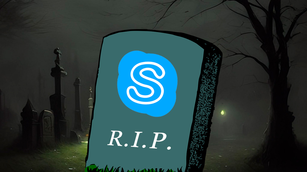 imagem de uma lápide com o ícone do Skype