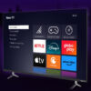 Imagem de uma smart TV Roku, com a página inicial e os apps Netflix, Disney+, Globoplay, Apple TV, Crunchyroll e Prime Video em destaque