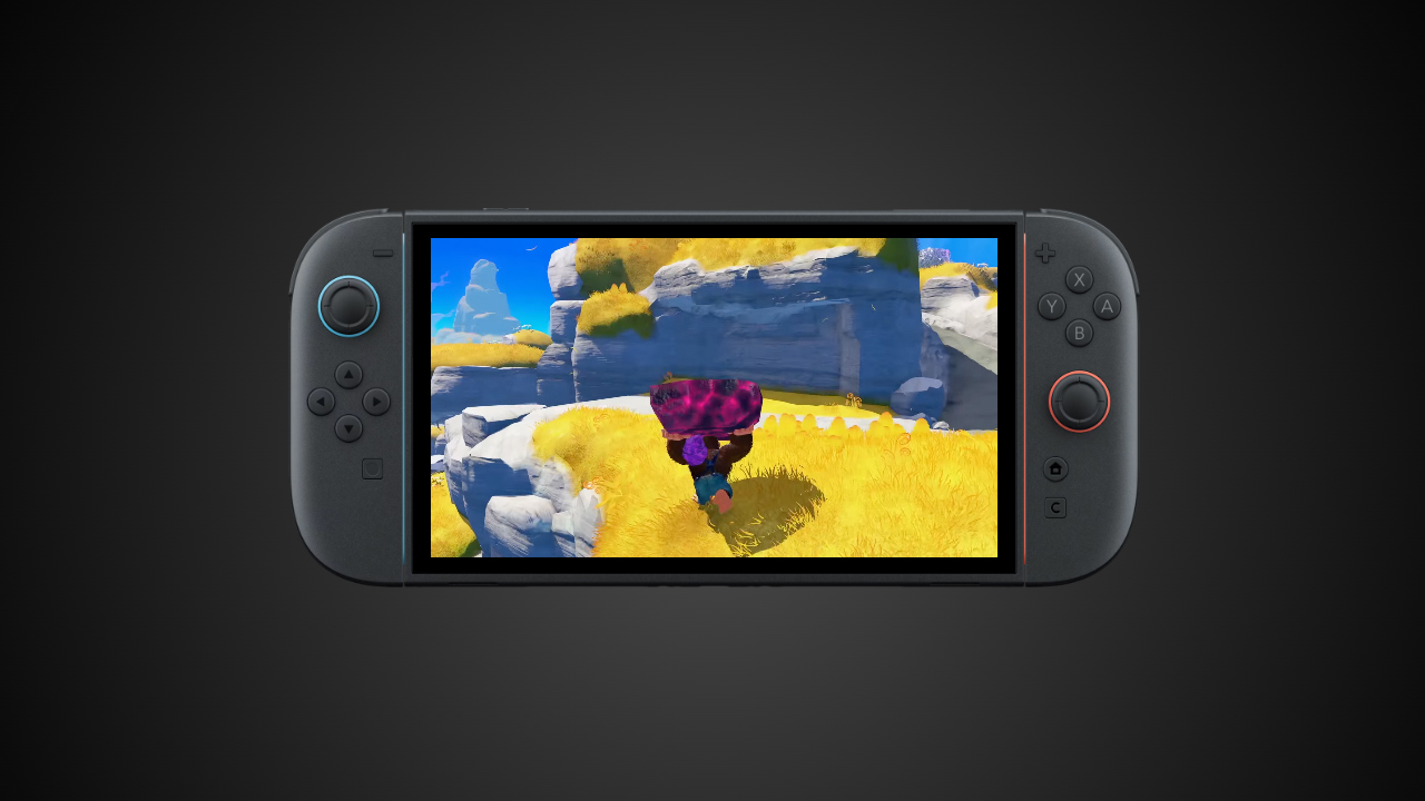 Foto do Nintendo Switch 2 no modo portátil rodando jogo do Donkey Kong