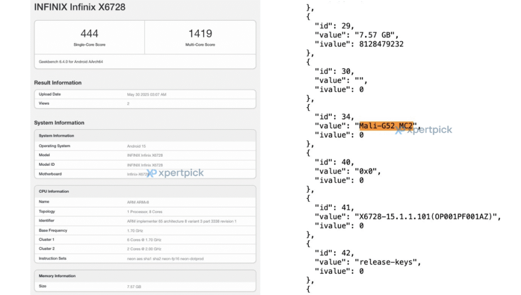 Infinix Hot 60i no Geekbench