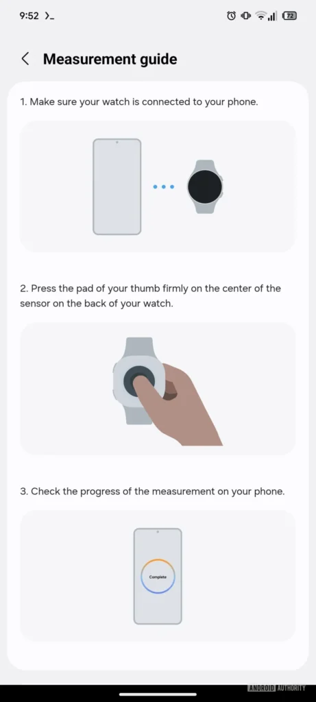 Passo a passo para análise da taxa de antioxidantes no Galaxy Watch 8