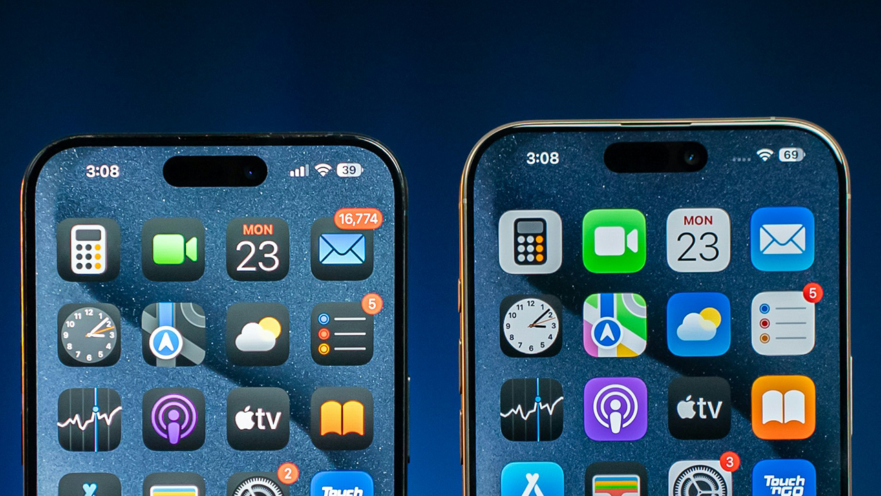 iPhone 16 Pro e Pro Max com suas Ilhas Dinâmicas, onde ficam sensores como Face ID e câmera frontal