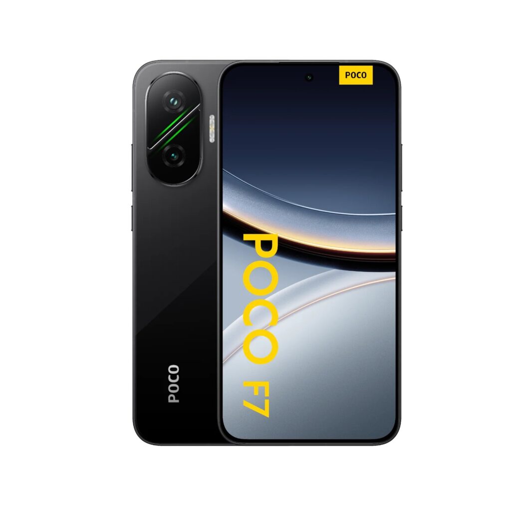 Poco F7 na cor preta, verso e frente