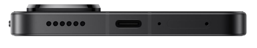 Suposto render em boa qualidade do Poco F7 na cor preta. Parte inferior