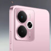 Realme 14 na cor rosa, com destaque para o módulo de câmera
