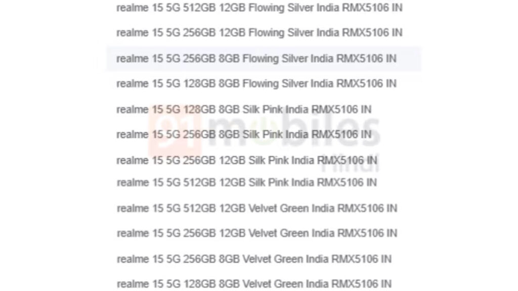 Variantes do Realme 15 na Índia