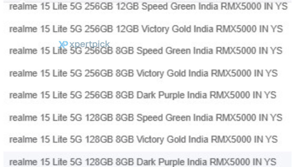 Opções de cores e memória do Realme 15 Lite, conforme descrito na matéria