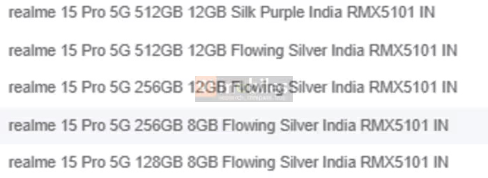 Variantes do Realme 15 Pro na Índia