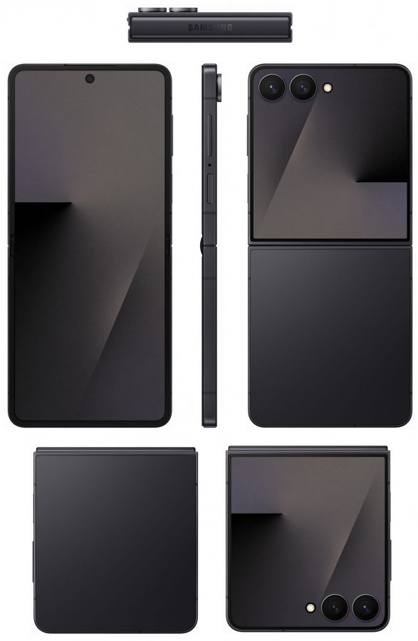 Renders do Galaxy Z Flip 7 Jet Black em vários ângulos