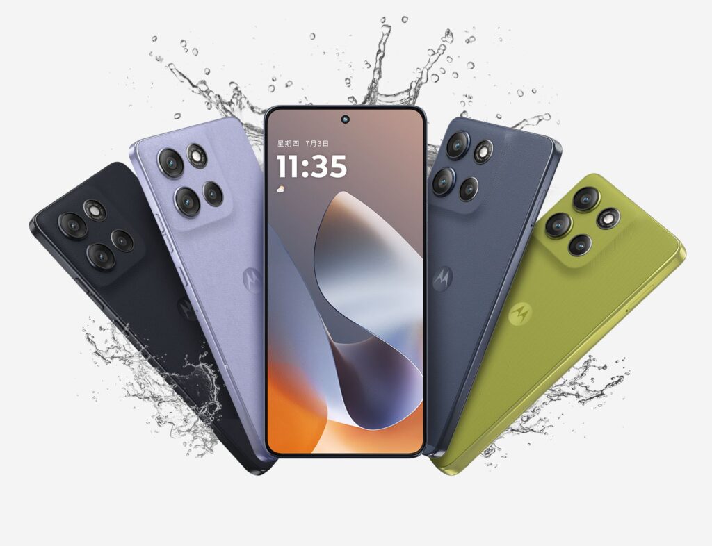 Moto G100 Pro nas quatro cores: preto, roxo, azul escuro e verde