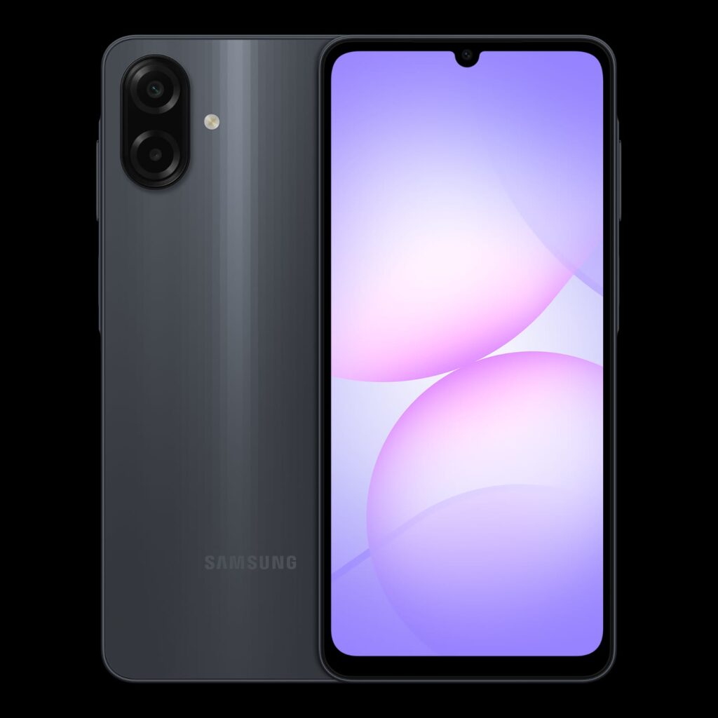 Render do Galaxy A07 disponível no Google Play Console; o visual do aparelho é descrito na matéria