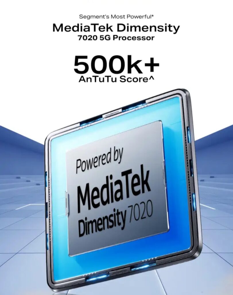 Mais poderoso do segmento*
Processador MediaTek Dimensity 7020
500k+ pontos no AnTuTu