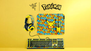 Coleção Razer | Pokémon tem periféricos que unem as cores preto e amarelo com imagens do Bulbassauro, Charmander, Pikachu e Squirtle