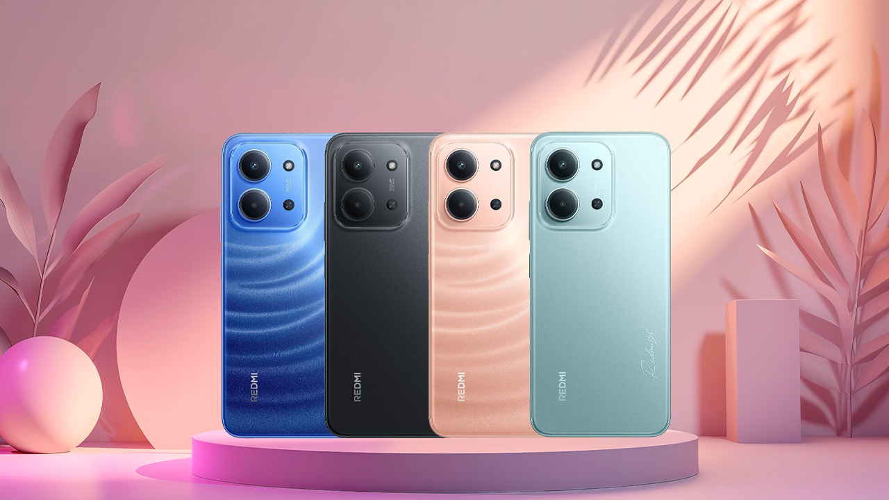 Montagem do Redmi 15C nas quatro cores em um mostrador destacado