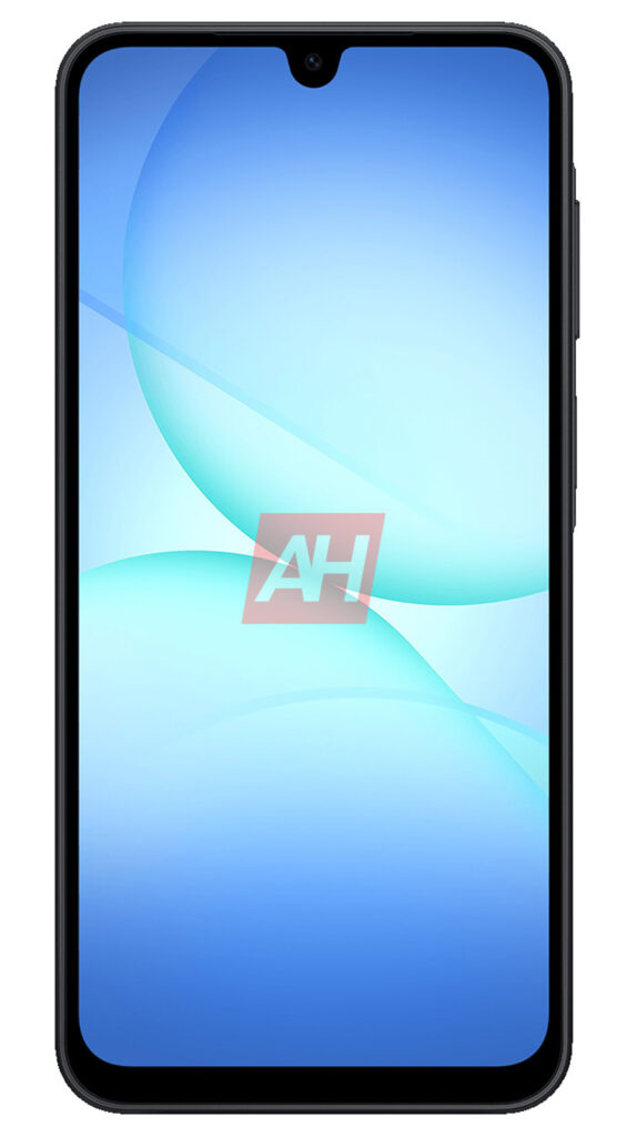 Parte frontal do Galaxy A17 com bordas visíveis e recorte em U para a câmera