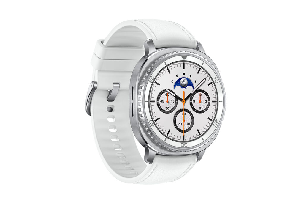 Galaxy Watch 8 Classic branco virado para a esquerda