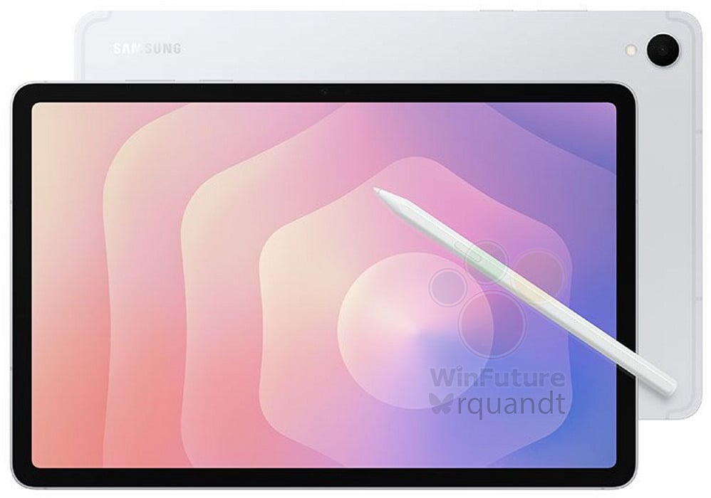Galaxy Tab S11 tela e traseira (parcialmente coberta) prata com a S Pen