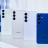 Samsung Galaxy S25 nas quatro cores: verde, prata, azul claro e azul escuro