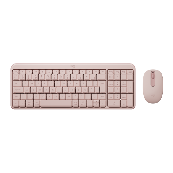Combo MK250 da Logitech com teclado compacto e mouse na cor rosa