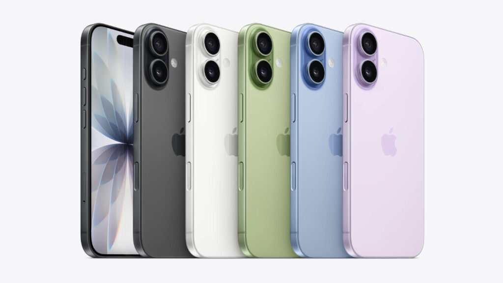 O iPhone 17 nas cores preto, branco, verde, azul e lavanda