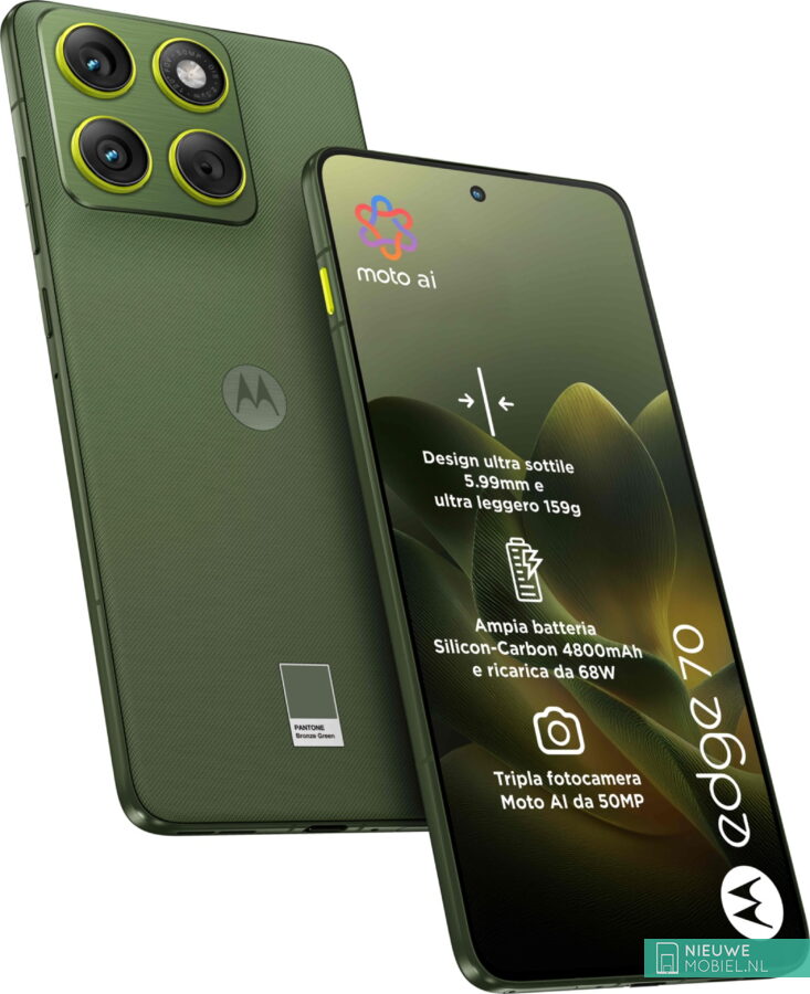 Render vazado do Motorola Edge 70 na cor Bronze Green