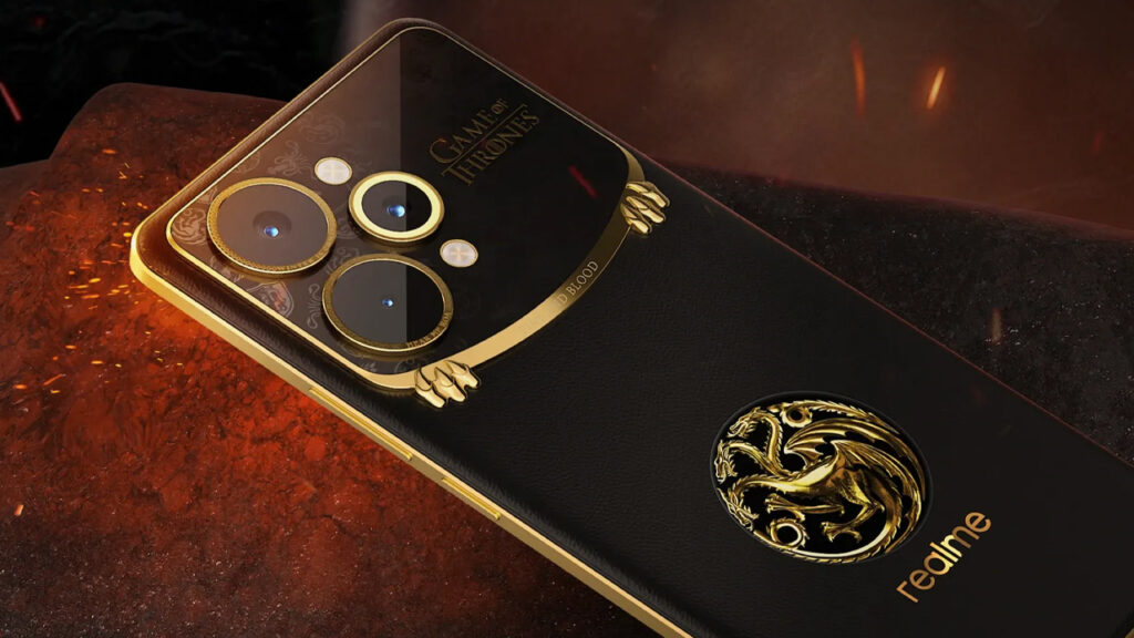 Detalhe da traseira do Realme 15 Pro edição limitada de Game of Thrones