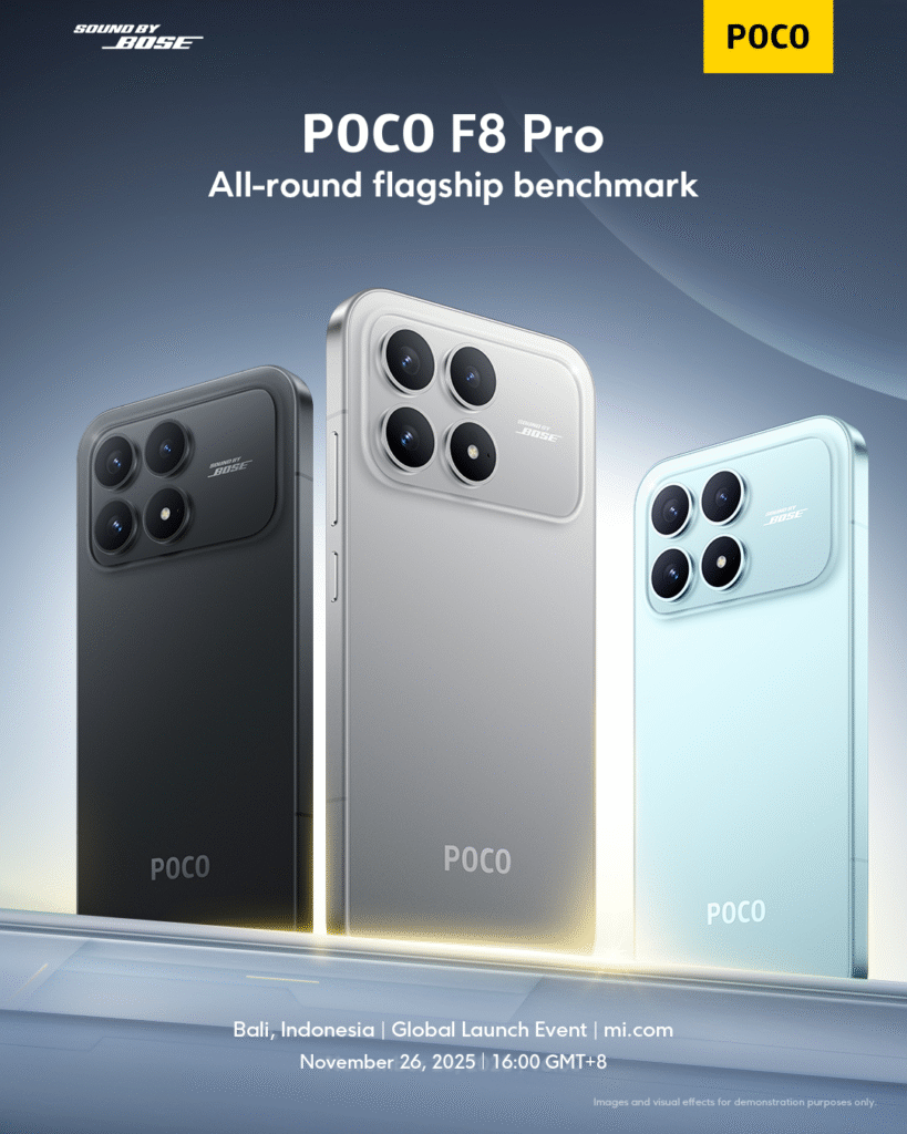 Pôster do Poco F8 Pro mostra o visual do aparelho, que é igual ao Redmi K90