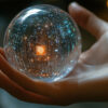 Uma bola de cristal com símbolos que remetem a tecnologia